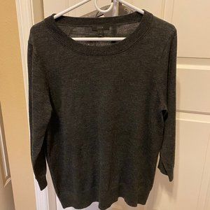 J. Crew Tippi Sweater Charcoa Merino Wool Crew Neck Knit Top 3/4 Sleeves Size L